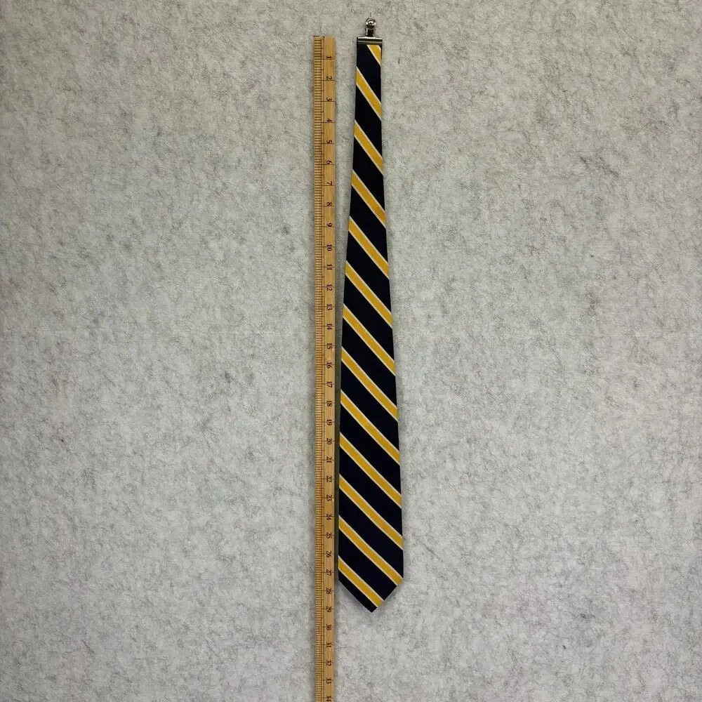 J Crew Striped Silk Necktie Navy Blue Yellow Diagonal Stripe Business Tie 57